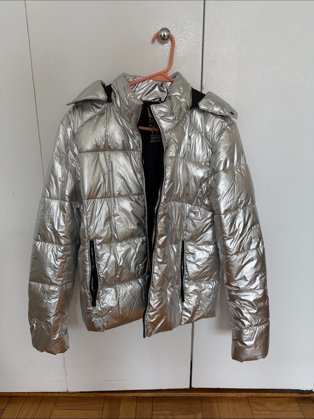 New Marc New York Silver Metallic Puffer Jacket